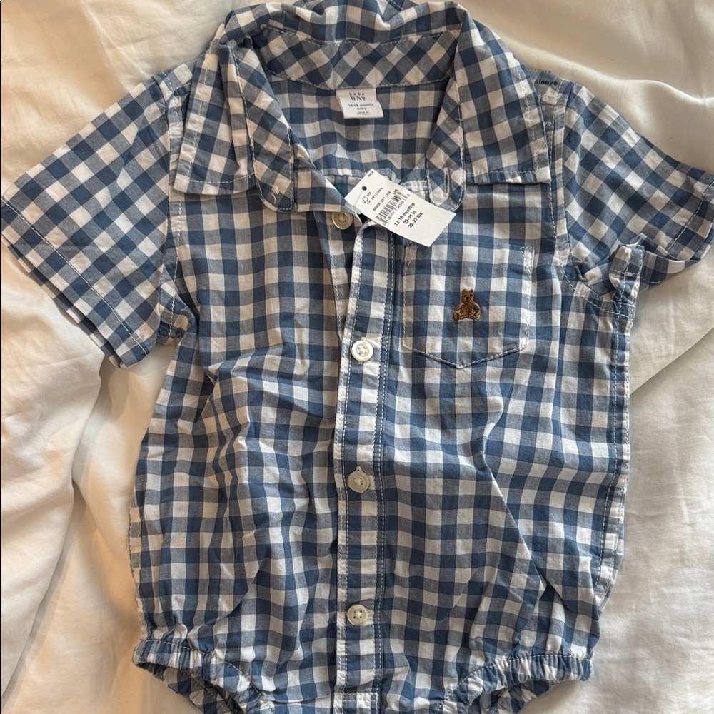 GAP Blue and White Checkered Kids Button Down Shirt